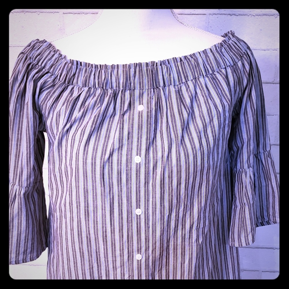 Small blush blue and white striped shirt dress